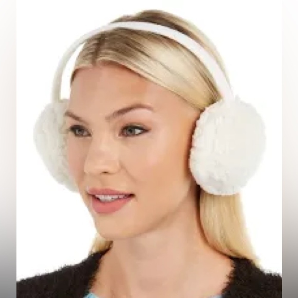 Just4Me Womens Ivory Polyester Fitted Faux Fur Teddy Ear Muffs NWT One Size